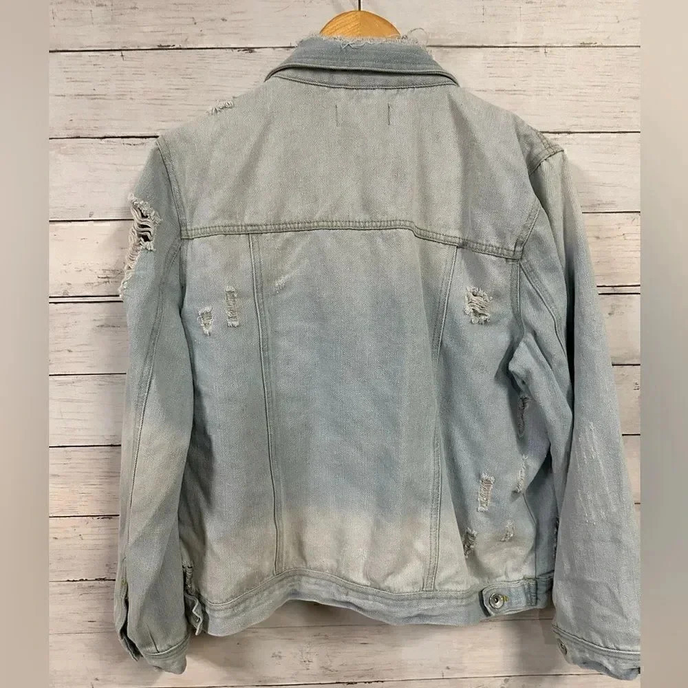 Cavalini Distressed Light Denim Oversized Fit Jacket Size L - Picture 2 of 7
